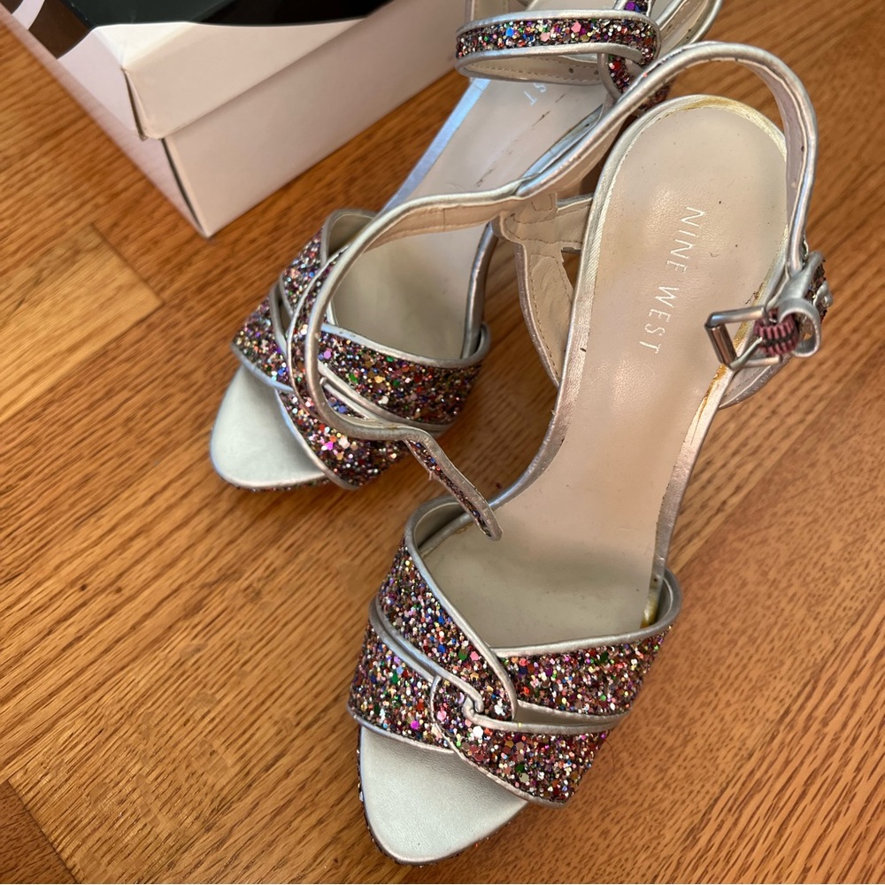 Nine West hot list glitter heels pumps platforms 6.5